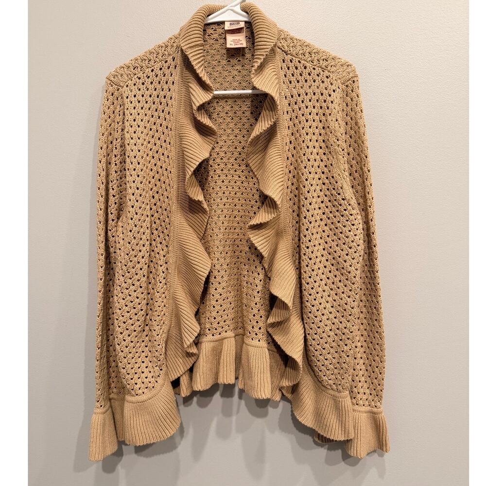Vintage Y2K Faded Glory Originals Crochet Ruffle Open Front Cardigan Sweater XL